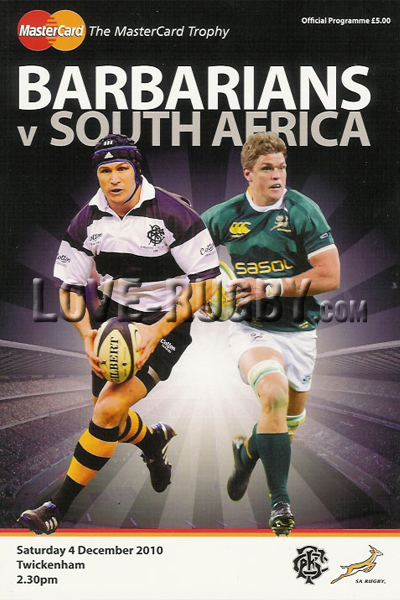 2010 Barbarians v South Africa  Rugby Programme